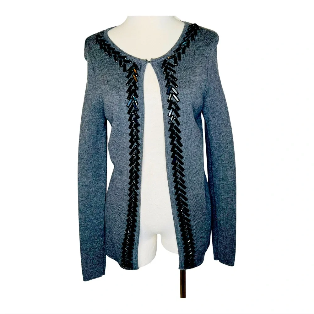 Adrienne Vittadini Carbon Heather Open Front Sweater Luxury Mercerized Wool Sz S - Picture 13 of 13